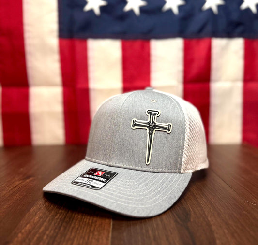 Spiked cross hat, Trucker Hat, Leather Patch Hat, Leatherette patch, Richardson 112 Trucker Hat