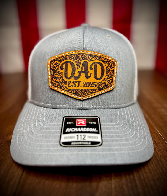 Dad Hat, Dad year established hat, Father’s Day Hat, Leather patch hat, Dad Hat, Dad cap, Custom Leather Patch Hat, Sewn Leather Patch hat,
